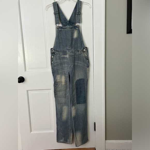 London Jean Denim Distressed Patched Overalls Farmer Jeans Size 0 Loose fitted - Picture 1 of 13
